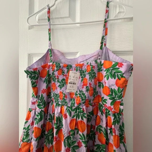 Jcrew Factory Midi Strappy Dress with Orange and Green Print. - Picture 8 of 8